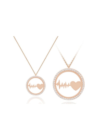 Diamond Line - Gülaylar - Pembe Altın 14 Ayar Kalp Kolye Standart