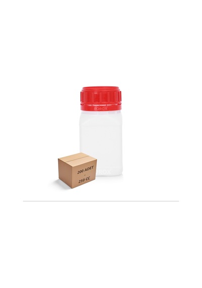 Borox Plastik Kare Şişe Kırmızı Kilit Kapaklı Sızdırmaz Numune Şişesi 200 x 250 ML