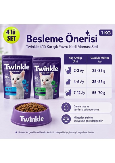 Yavru Kedi Maması 4 Kg - Tavuklu Ve Balıklı Kedi Maması -4'ü Set - 0-12 Ay Yavru Kediler İçin
