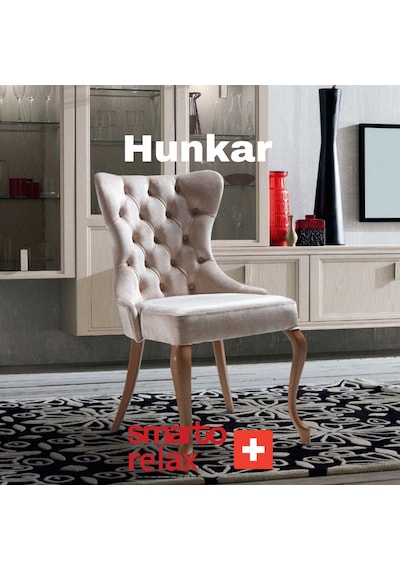 Smarto Relax Hünkar 2'li Yemek Masası Sandalye Seti - Ahşap Ayaklı, Krem Kumaş Ekru Ve Kahverengi