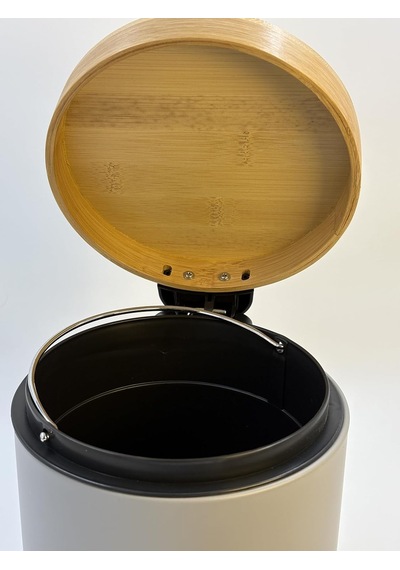 Bambu Kapaklı Metal Çöp Kovası Hidrolik Sistemli Yavaş Kapanma Özellikli, Pedallı, Banyo Ve Mutfak İçin Şık Ve Fonksiyonel Tasarım Gri, 3 Litre