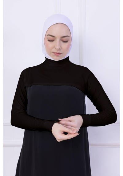 Loggia Balıkçı Yaka Boyunluklu Kolluk Acı Kahve - Likralı Dik Yakalı Kadın Body Tesettür Crop Bolero Acı Kahve