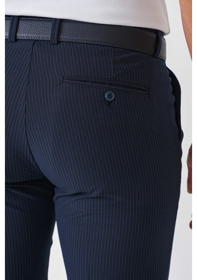 Comfort Fit Rahat Kalıp Pileli Esnek Pamuklu Çizgili Lacivert Jogger Pantolon P 1218
