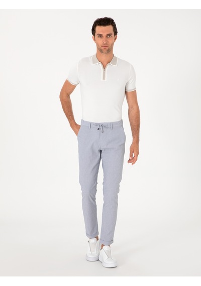 Cacharel Açık Mavi Slim Fit Gofreli Beli Bağcıklı Spor Pantolon Denim