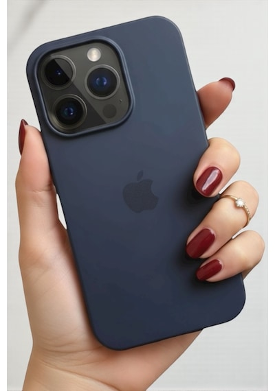 Iphone 15 Pro Uyumlu Kılıf Logolu Lansman Soft Yumuşak Içi Kadife Silikon Kapak Lacivert