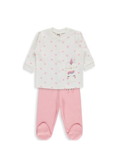 Civil Baby Çiçek Empirme 1-9 Ay Pijama Takımı - Ekru