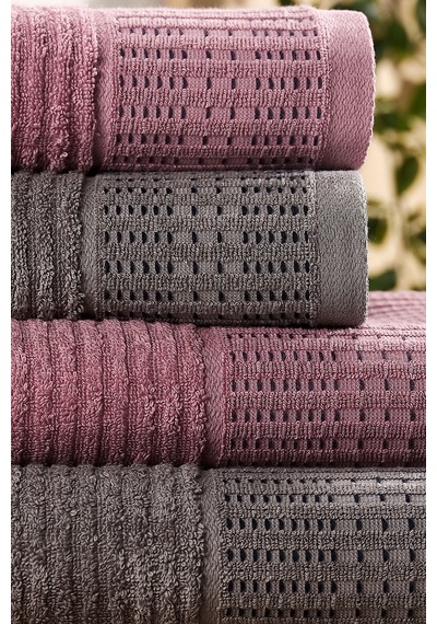 Eponj Home 4lü Havlu Seti Karaca Premium 50x85cm+90x160cm Mürdüm-antrasit Mürdüm-antrasit