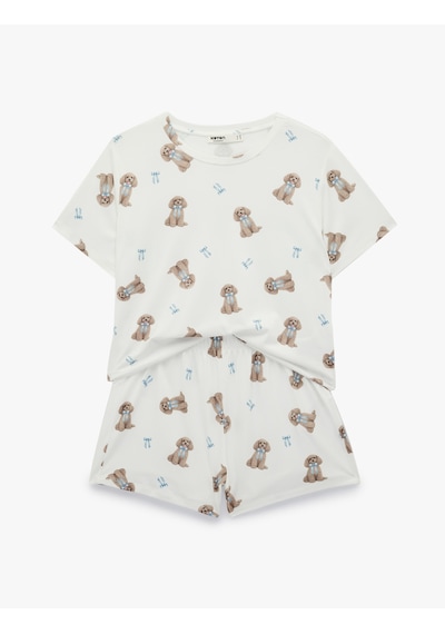 Koton Köpek Baskılı Rahat Kesim Köpek Baskılı Şortlu Pijama Takımı Bej Desenli 6slk40122mk Ekru Koton Köpek Baskılı Rahat Kesim Köpek Baskılı Şortlu Pijama Takımı Bej Desenli 6slk40122mk Ekru