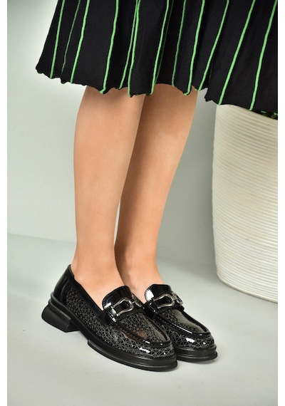 Fox Shoes U704126508 Siyah Rugan Loafer Makosen Kadın Ayakkabı Siyah