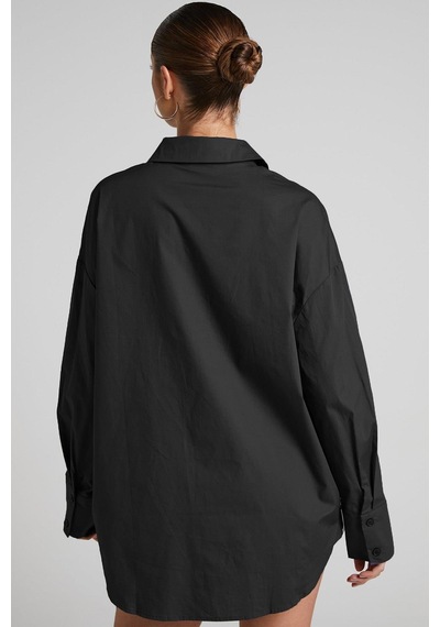 Seeh Siyah Oversize Basic Kadın Gömlek Sh268