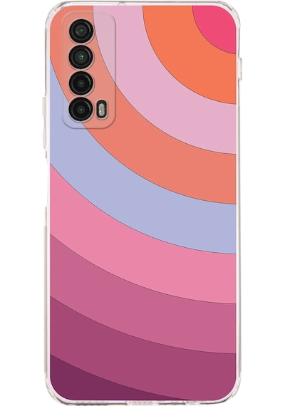 Huawei Psmart 2021 Uyumlu Kamera Korumalı Renk Cümbüşü F Tasarımlı Şeffaf Silikon Kılıf