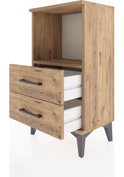 Arges Komodin Tek Raflı 2 Çekmeceli 44x30x80 Çam-çam Çam