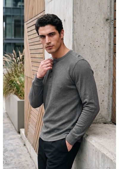 Buratti Pamuklu Regular Fit Düğmeli Bisiklet Yaka Sweat Erkek Sweat 5905852 Antrasit