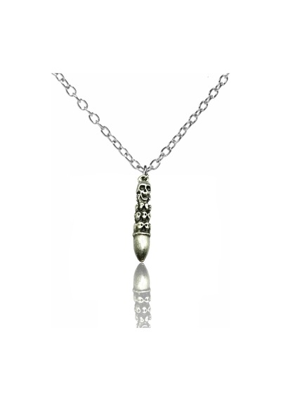 Kurşun Şekilli Kurukafa Kolye Zamak Kaplama Metal 60 Cm Zincirli Çok renkli