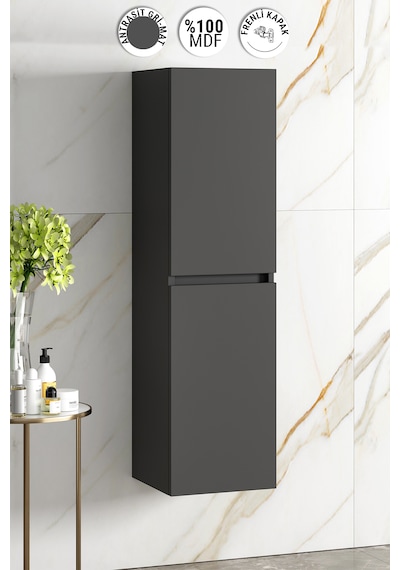 Yıldız 35 130 Cm Antrasit Gri Mat Mdf Asma Banyo Boy Dolabı Antrasit - Gri