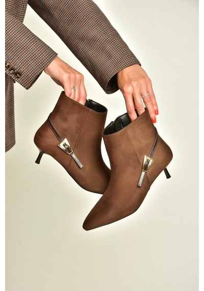 Fox Shoes Z518031102 Kahverengi Süet İnce Topuklu Kadın Bot