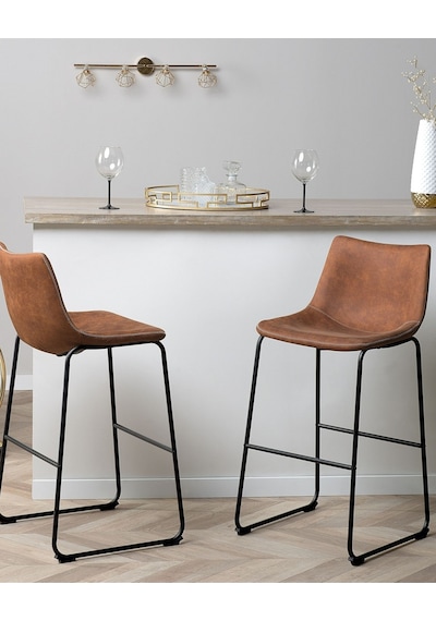 Beliani Belıanı Franks 2 Li Retro Bar Sandalyesi Seti, 72 Cm Oturma Yüksekliği, Kavisli Sırtlık Kahverengi