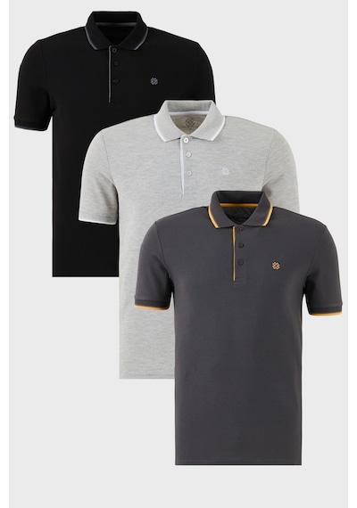 Buratti Pamuklu Slim Fit Şerit Detaylı Düğmeli Polo Yaka 3'Lü Paket Erkek T Shirt 5902118S3 Siyah-Antrasit-Gri Melanj