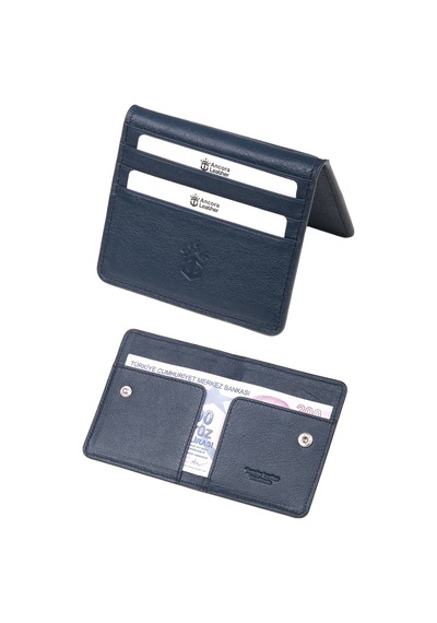 Ancora Leather Hakiki Deri Para Bölmeli Çıtçıtlı Portföy-unisex-26210 Lacivert