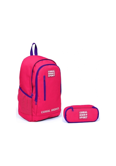 Coral High Sport Neon Mercan Okul Sırt Çantası ve Organizer Kalem
