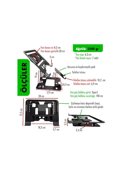 Upway Steel-cooler Rgb Turbo Fanlı Karbon Çelik Laptop Tablet Ve Telefon Standı