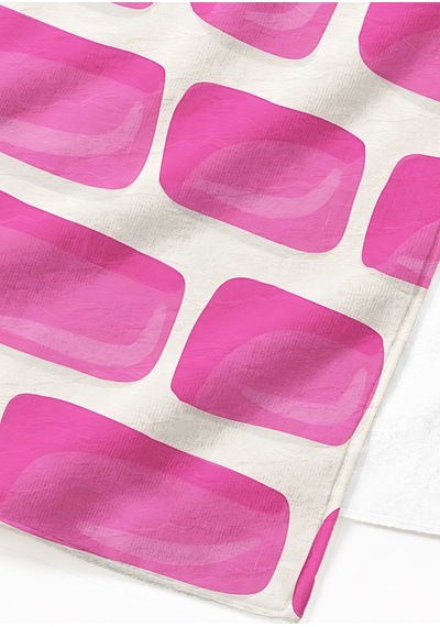 Geometrik Soyut Pembe Plaj Havlusu - Modern Minimalist Fuşya Beyaz Hızlı Kuruyan Mikrofiber Havlu Çiy Kıyısı
