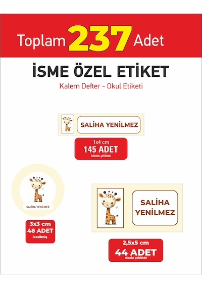 Okul Öğrenci Etiketi Kalem Defter Kitap Matara İsme Özel Etiket