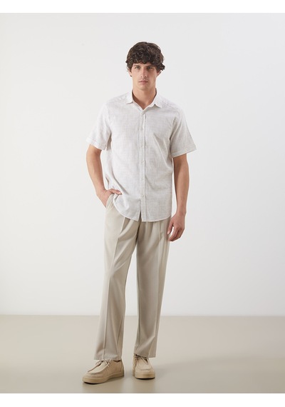 Lcw Vision Bej Slim Fit Kısa Kollu Desenli Erkek Gömlek