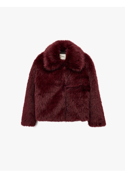 Koton Suni Kürk Mont Uzun Kollu Crop Bordo 6wak00005ew Bordo