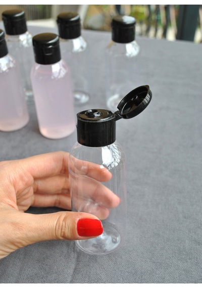 6 Adet 100 Ml Siyah Fliptop Kapaklı Şeffaf Kolonya Şişesi Doldurulabilir Pet Şişe Şampuan Krem Seyahat Boy