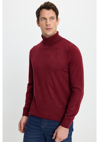 Tudors Erkek Slim Fit Dar Kesim Yumuşak Dokulu Tüylenmeyen Bordo Tam Balıkçı Yaka Triko Kazak-34928 Bordo