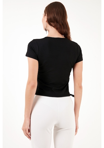 Lela Slim Fit V Yaka Yanları Büzülebilir Bayan Bluz 5864011 Siyah
