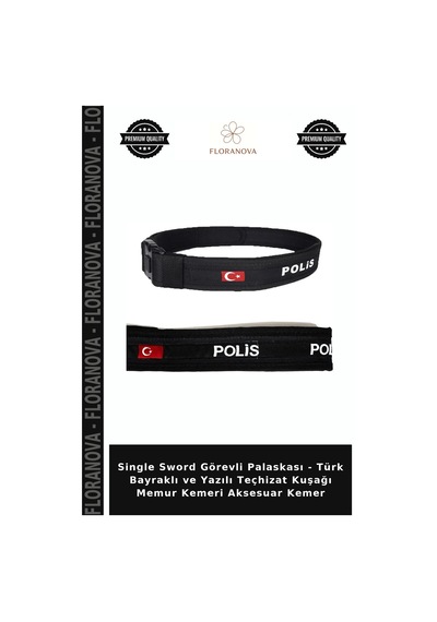 Floranova Single Sword Görevli Palaskası - Türk Bayraklı Ve Yazılı Teçhizat Kuşağı Memur Kemeri Aksesuar Kemer Çok Renkli