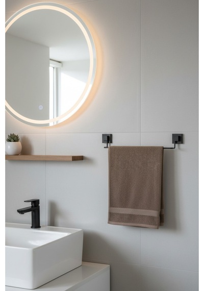 Tekno Tel Ef-260 Siyah Uzun Havluluk Yapışkanlı/vidalı Deliksiz Metal Banyo Havlu Barı Siyah