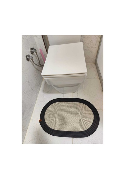 Jüt Hasır Tek Li,banyo Paspası,bohem Tarzı Banyo Takımı, Paspas/40x60 Taş Siyah Taş Siyah
