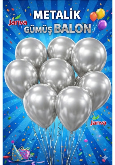 100 Adet Metalik Parlak Büyük Boy Balon Parti Doğum Günü Açılış Süsleme Kutlama Gri