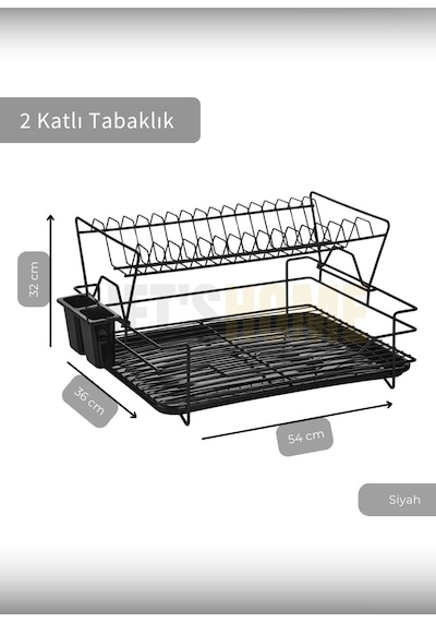 Jet's Home 2 Katlı Bulas Iklık C Elik Tezgah U Stu Tabaklık Bpa Free Bulas Ik Sepeti Kurutmalık Siyah siyah