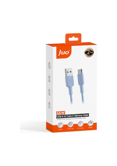 Juo  JCBS661-L 66W Usb-a To Type-c Silikon Hızlı Şarj Ve Data Kablosu Mavi 1 Metre