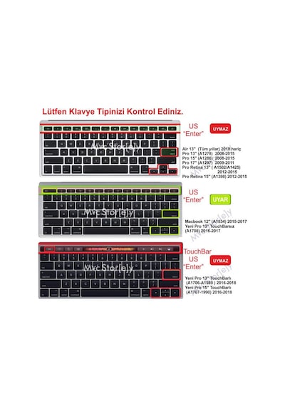 Apple Uyumlu MacBook Pro Klavye Koruyucu 12-13Inc A1708 A1534 Arapça Us Arabic Siyah