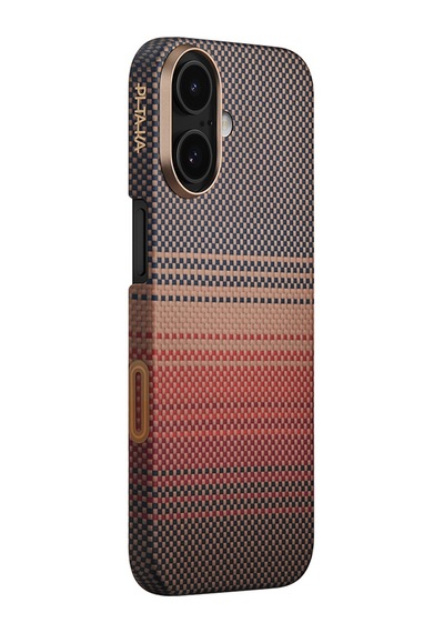 Apple Uyumlu iPhone 17 Kılıf M-safe Şarjlı Aramid Fiber Pitaka Tactile Woven Sunset-moonrise Serisi Kahve Kahverengi