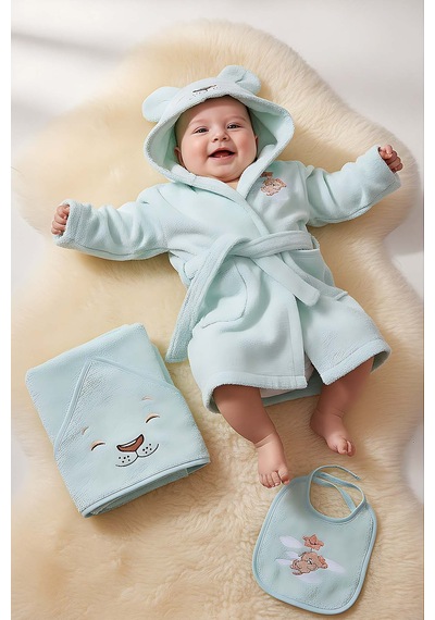 Aslan Mint %100 Pamuk Bebek Banyo Seti 0 - 24 Ay