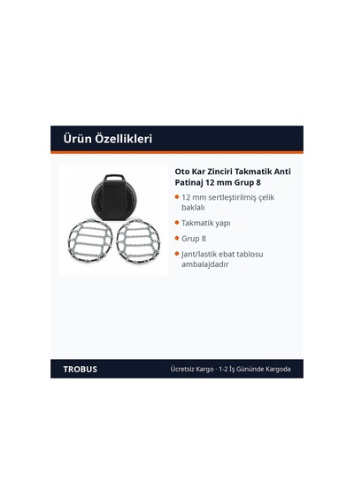 Trobus Oto Kar Zinciri Takmatik Anti Patinaj 12 Mm Grup 8 Universal