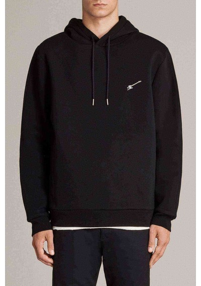 Gitar Fender Baskılı Siyah Erkek Örme Kapşonlu Sweatshirt
