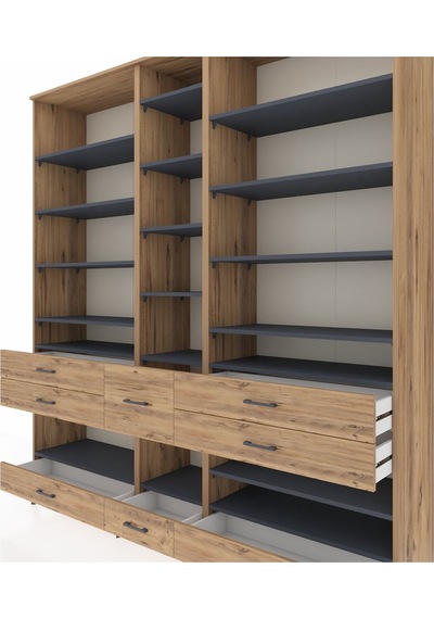 Hyperion Dolap 19 Raflı 8 Çekmeceli 220x44x243 Çam-antrasit/çam Antrasıt/atlas Çam Hyperion Dolap 19 Raflı 8 Çekmeceli 220x44x243 Çam-antrasit/çam Antrasıt/atlas Çam