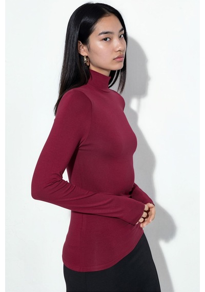 Hiccup Busem Slim Fit Yarım Balıkçı Yaka Bluz Bordo - Kırmızı
