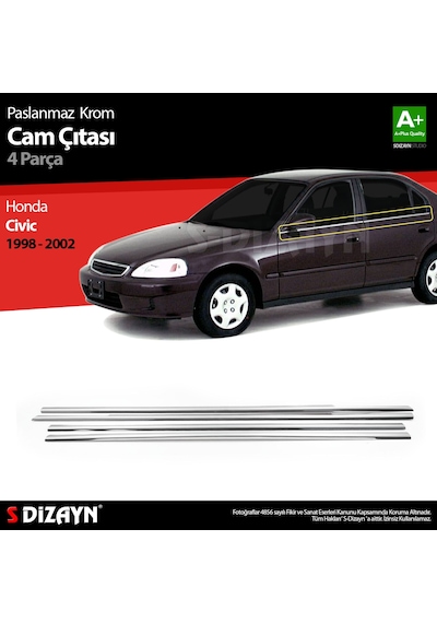 S-Dizayn Honda Civic Krom Cam Çıtası 4 Prç 1998-2002