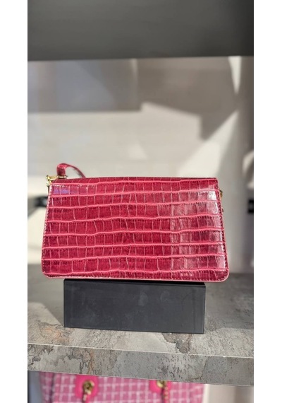 Lovelystore Kroko Desenli 3 Gözlü Günlük Kadın Mini El & Omuz Çantası 24x12 Bordo