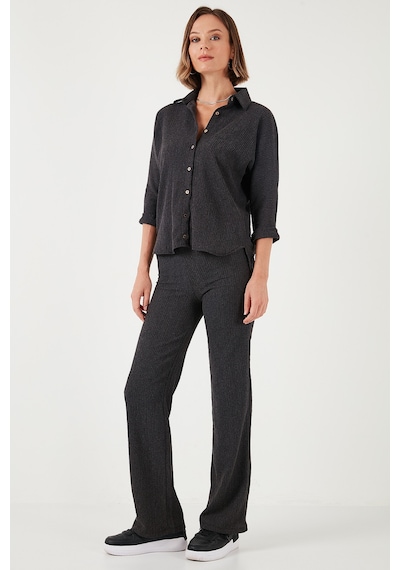 Lela Streç Regular Fit Dokulu Bayan Gömlek 5865975 Antrasit