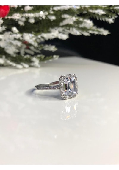 Vog Pırlanta Montür Effective Diamond Baget Evlilik Tektaşı 925 Ayar Gümüş Sevgiliye Eşe Yüzük