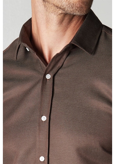 Tudors Modern Slim Fit Dar Kesim Armürlü Erkek Gömlek-25752 Kahverengi